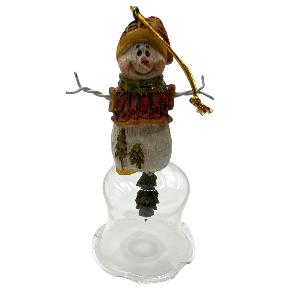 Snowman Glass Bell Christmas Ornament Rustic‎ Resin Figure Wire Arms 5 Inch C14Q